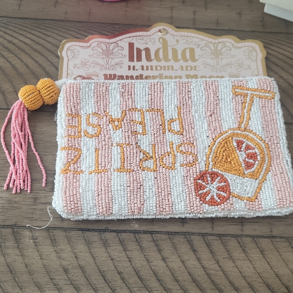 Handmade Beaded Clutch with Pink and Orange Stripes